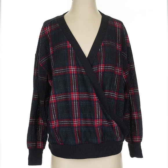 Torrid Long Sleeve Surplice V-Neck Brushed Waffle Sweater Plaid Size 00 Medium M - Picture 5 of 9
